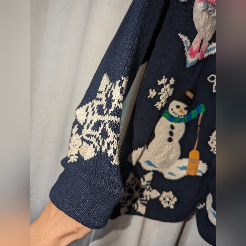 Vintage Knit 1995 Snowman Holiday Cardigan Sweater - Picture 3 of 4